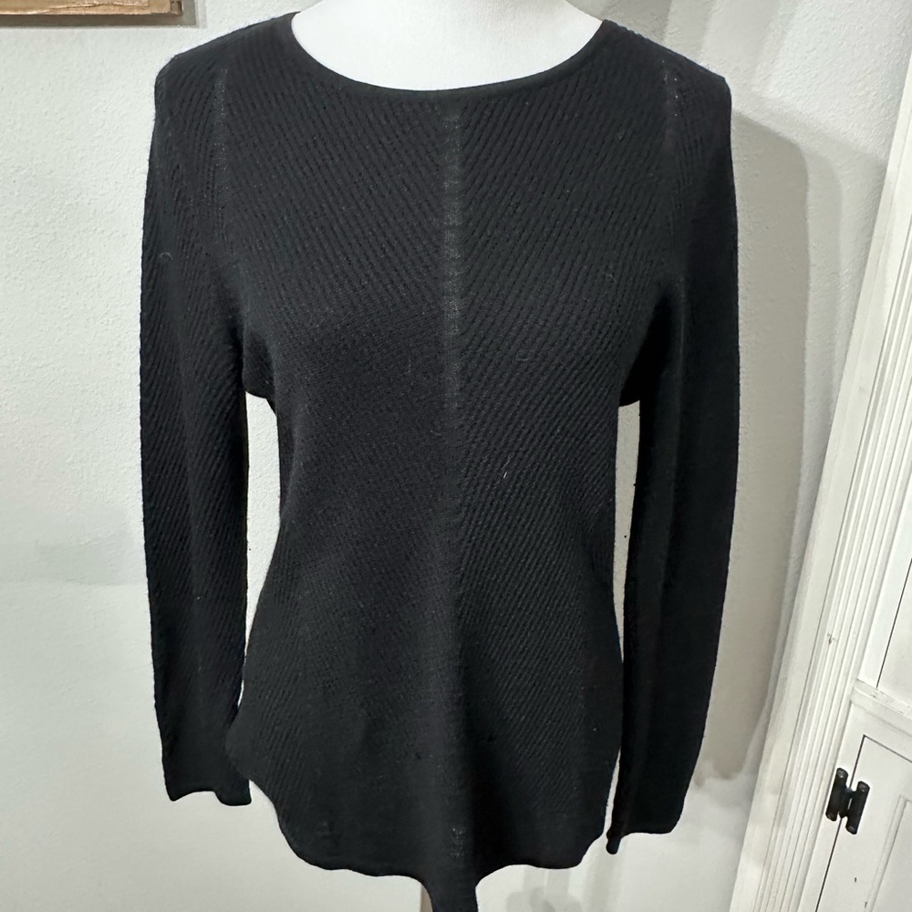 Brooks Brothers Black Crew Neck Sweater with Subtle Ribbing